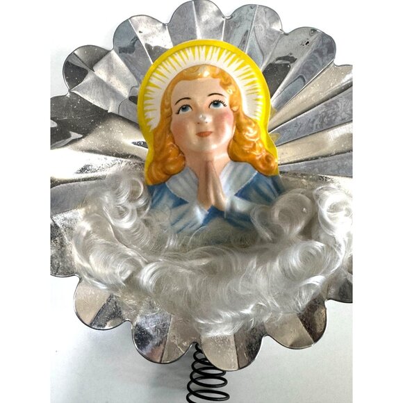 None Other - Vintage Praying Angel Tree Topper Blowmold Foil Spun Cotton 7.5"
